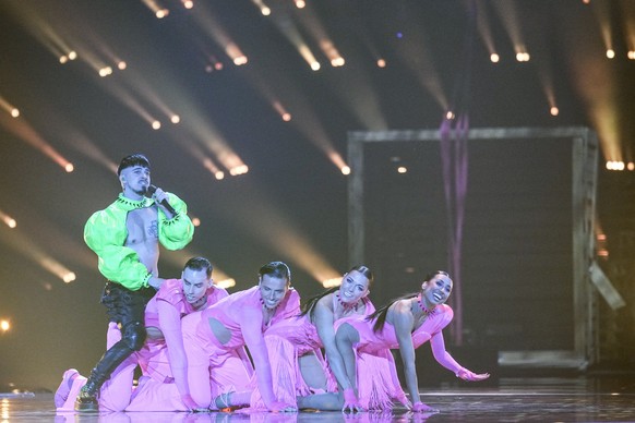 Jere Poyhonen AKA Kaarija of Finland performs during dress rehearsals for the Grand final at the Eurovision Song Contest in Liverpool, England, Friday, May 12, 2023. (AP Photo/Martin Meissner)
Jere Po ...