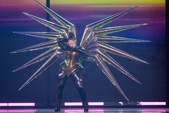 Netta, former Eurovision winner from Israel, performs during dress rehearsals for the Grand final at the Eurovision Song Contest in Liverpool, England, Friday, May 12, 2023. (AP Photo/Martin Meissner) ...