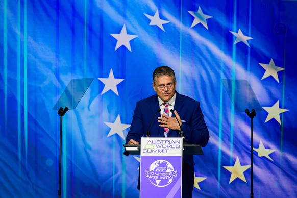 epa11424497 Executive Vice-President of the European Commission Maros Sefcovic delivers a speech during the &#039;Austrian World Summit&#039; at the Hofburg Palace in Vienna, Austria, 20 June 2024. Th ...