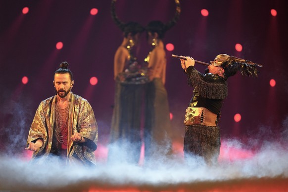 Pasha Parfeny of Moldova performs during dress rehearsals for the Grand final at the Eurovision Song Contest in Liverpool, England, Friday, May 12, 2023. (AP Photo/Martin Meissner)
Pasha Parfeny