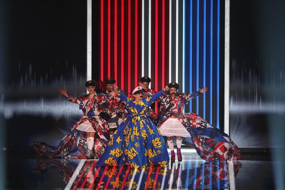 epa10626111 Let 3 of Croatia at the start of the Grand Final of the 67th annual Eurovision Song Contest (ESC) at the M&amp;S Bank Arena in Liverpool, Britain, 13 May 2023. Liverpool is hosting the 202 ...